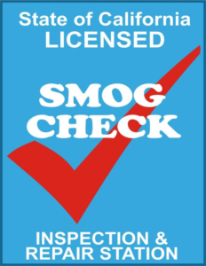 State of California licensed Smog Check inspection and repair station sign.